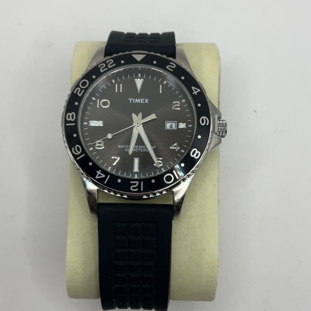 Mint Timex Submariner Diver Style with Day Window Black Silicone Band